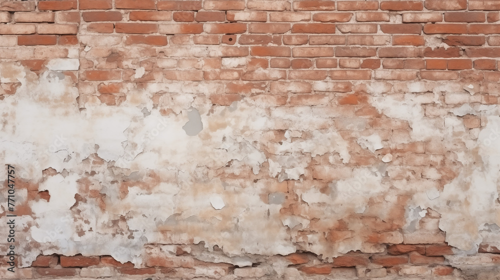 Worn Brick Wall with Weathered White Plaster and Paint Detail Worn Brick Wall with Weathered White Plaster and Paint Detail