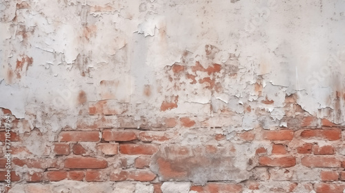 Vintage Brick Wall with Patchy White Plaster Peeling in Places