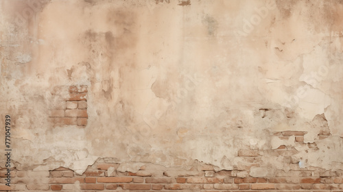 Historic Brick Wall with Chipped and Cracked Plaster Texture