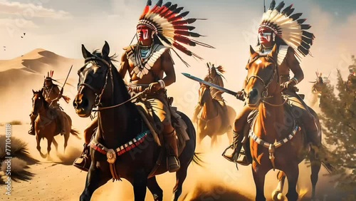 American Indian warriors riding horse