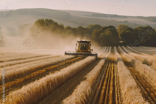 A farmer driving a combine harvester in a field of barley © mila103