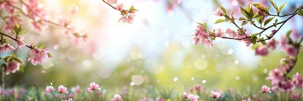 Naklejka premium pink cherry blossoms blooming in spring