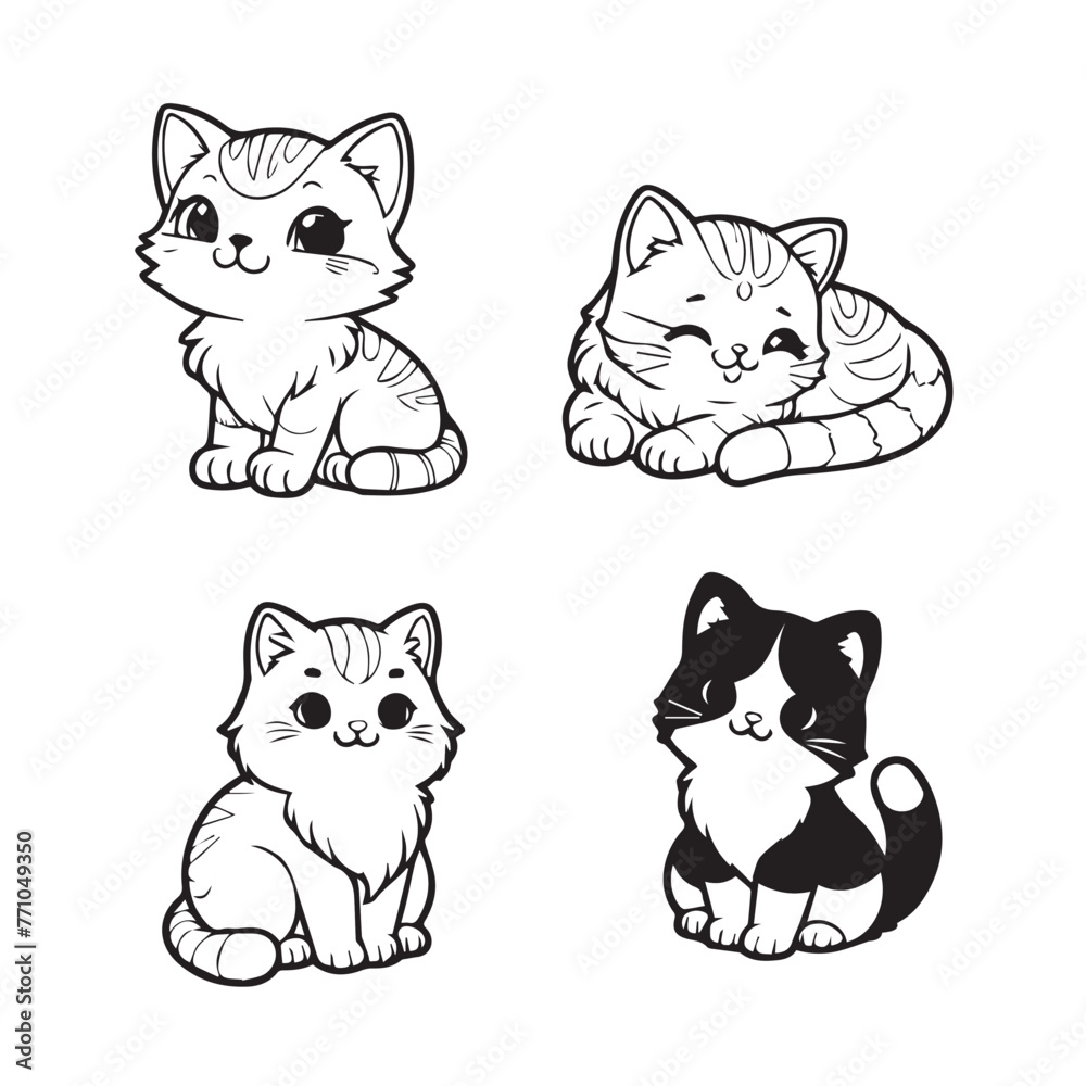 Vector illustration of cute cats for coloring