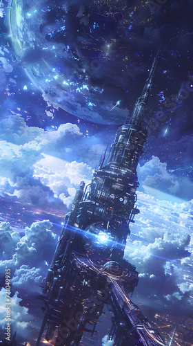 Wallpaper Mural An ethereal space station soars amidst the clouds, framed by distant planets and a sense of aspiration Torontodigital.ca