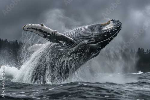 Majestic Whale Leap in Ocean Waters © Noah