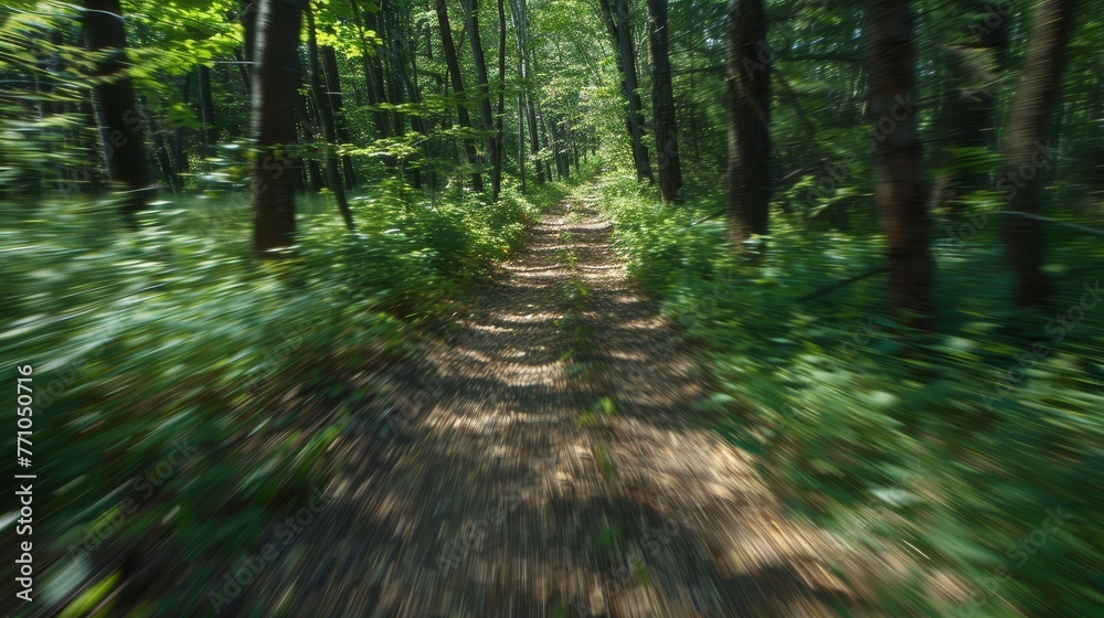 Blurred Forest Trails Detailed photographs of forest trails with blurred motion conveying the sense of movement and exploration through the wilderne  AI generated illustration