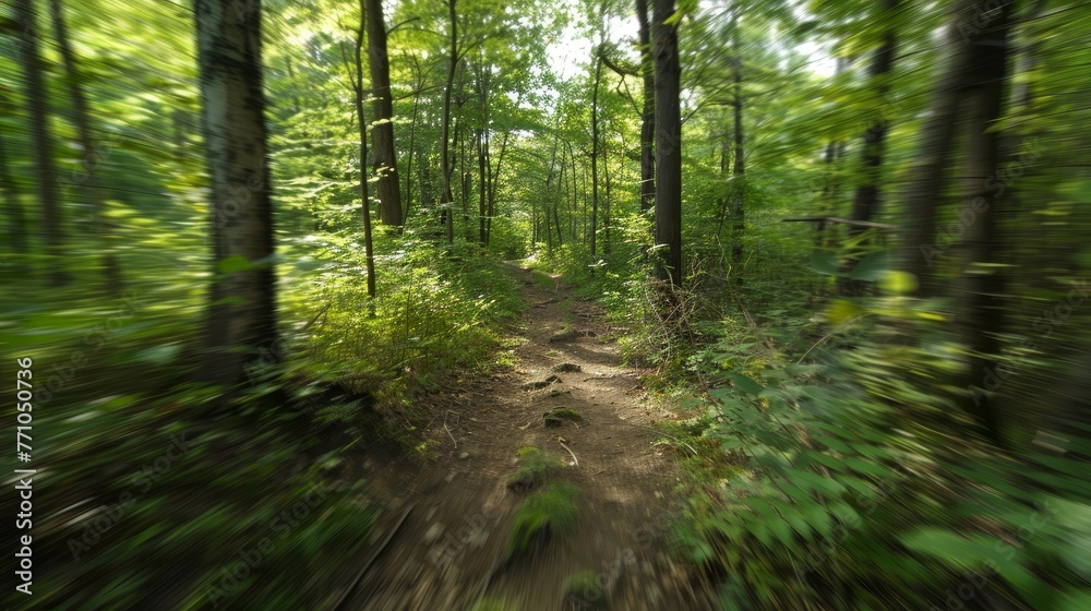 Blurred Forest Trails Detailed photographs of forest trails with blurred motion conveying the sense of movement and exploration through the wilderne  AI generated illustration