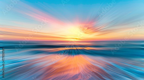 Blurred Sunrise or Sunset Cinematic shots of sunrises or sunsets with blurred motion capturing the vibrant colors and changing light of the golden h  AI generated illustration