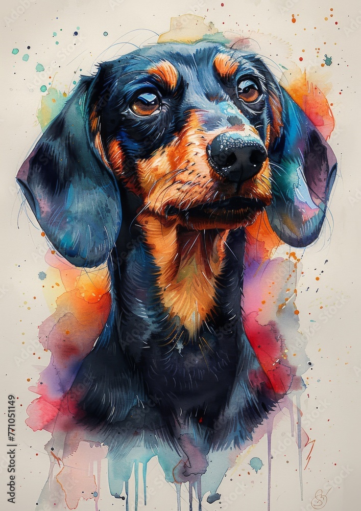 Dachshund portrait, watercolor painting, colorful,generated with ai