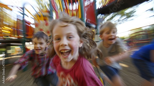 Dynamic Playground Fun Professional captures of children playing on playgrounds with blurred motion conveying their energy and excitement AI generated illustration