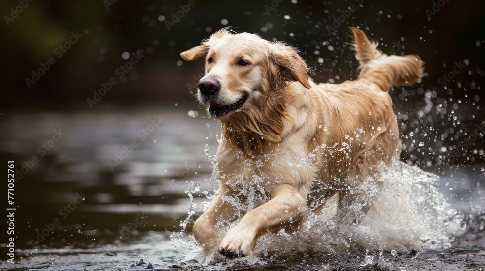 A golden retriever running in the water,generated with ai A golden retriever running in the water,generated with ai