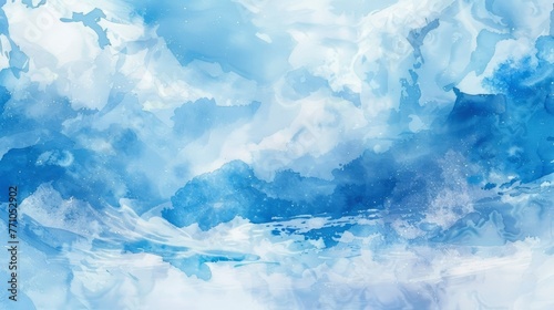 Blue sky watercolor background, texture paper - generative ai © Nia™