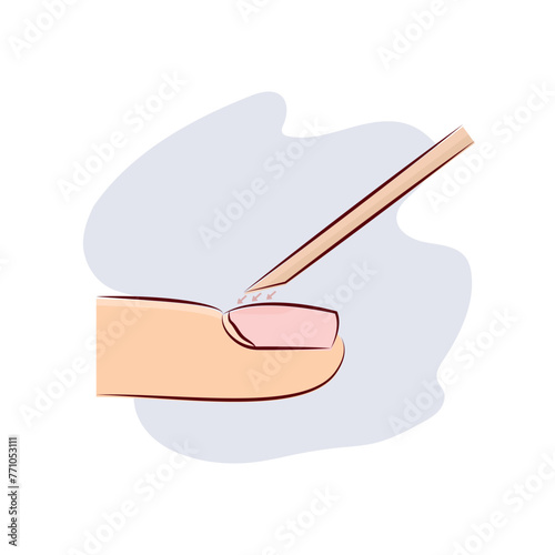 pushing back the cuticle by orange wood stick, manicure step  vector illustration