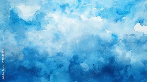 Blue sky watercolor background, texture paper - generative ai © Nia™