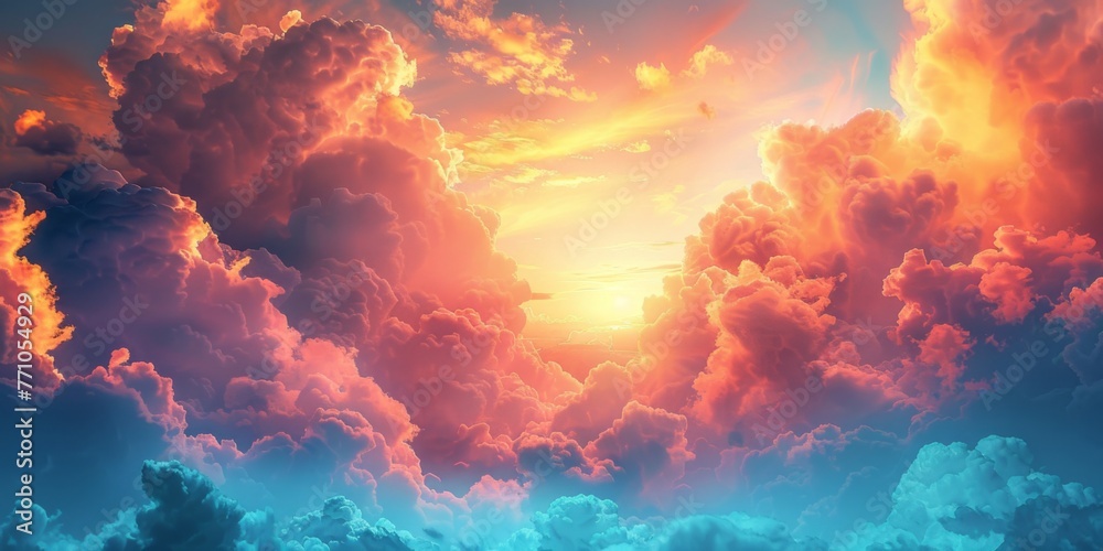 Cinematic orange and pink clouds in a sunset sky, orange and teal,generated with ai