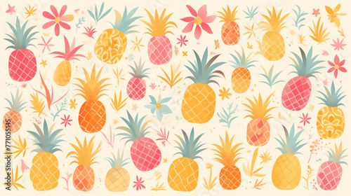Tropical style template featuring pineapples and exotic flowers on a light background