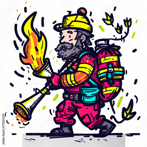 Firefighter Extinguishing Fires with a Bagpipe