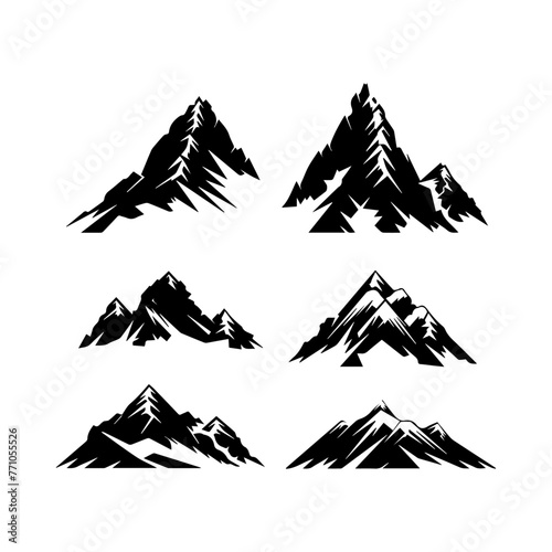 Mountain silhouette - vector icon. Rocky peaks. Mountains ranges. Black and white mountain icon