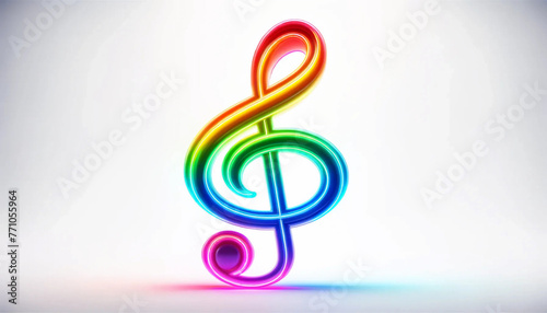 A vibrant neon rainbow treble clef note