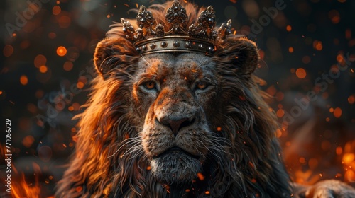 Lion with luxurious crown on dark background   generated with AI