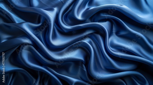 Navy blue silk satin. Silky shiny fabric. Dark luxury background with space for design, generated with AI