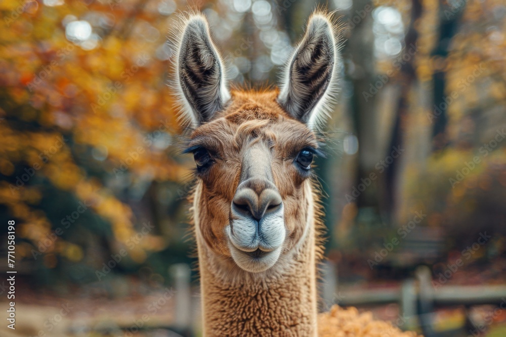 Obraz premium Beautiful llama Up Close in Natural Habitat - Wildlife Portrait, generated with AI