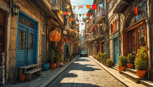 Beautiful narrow ancient street in Istanbul culture © tanya78