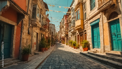 Beautiful narrow ancient street in Istanbul outdoors