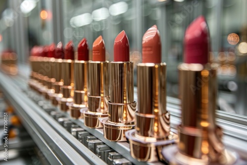 State-of-the-Art Automated Lipstick Production Line in High-End Cosmetics Manufacturing Facility photo