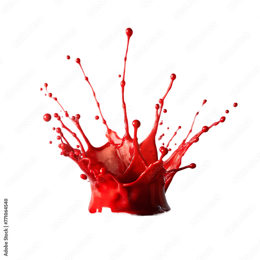 red tomato splashing, juice or paint splash with drops