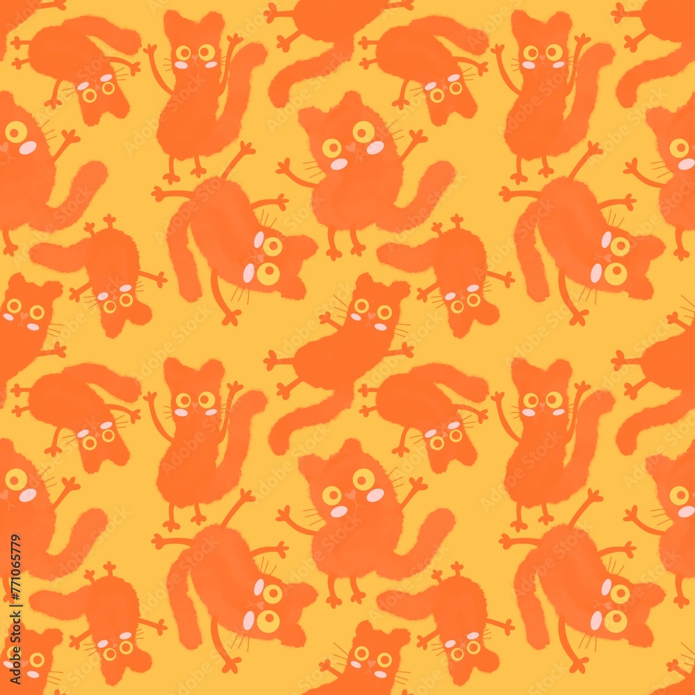 Obraz premium Watercolor spots animals seamless Halloween cats pattern for wrapping paper and fabrics and kids print and party