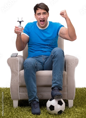 Man watching sports isolated on white background