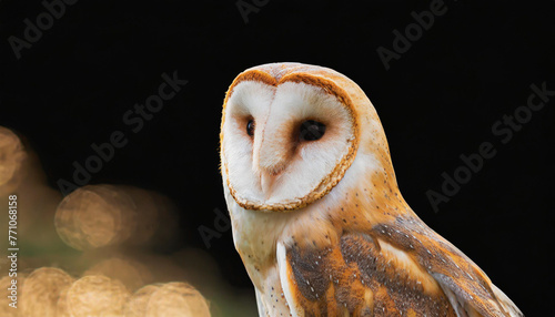 common barn owl ( Tyto albahead ) close up sitting