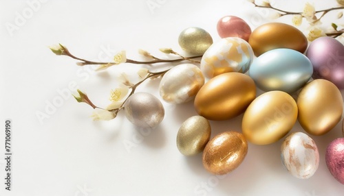 happy easter card colorful shiny easter eggs on isolated white background copy space for text banner