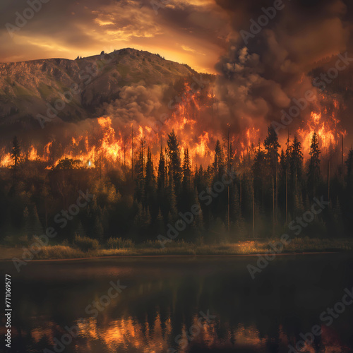 a forest fire destorying