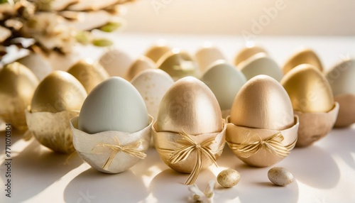 set of decorative pastel color easter eggs on white background