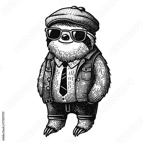cool hipster sloth sketch