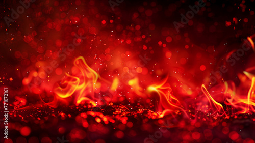 A vibrant, defocused background in a fiery red, with glowing scarlet bokeh lights, capturing the intense warmth and passion of a flickering flame. photo