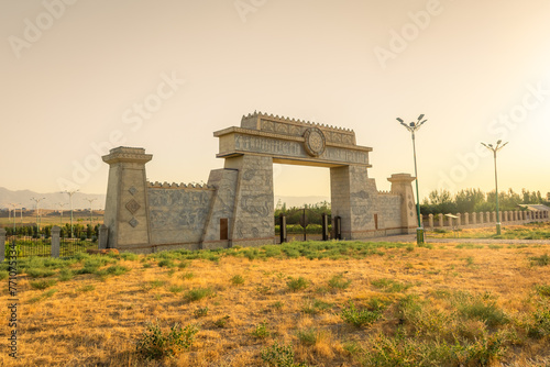 Gate of Sarazm at sunset,  archeological UNESCO site in Tajikistan