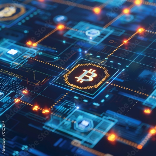 "Bitcoin and Technological Innovations": An image of a digital blockchain transitioning into futuristic technology, symbolizing Bitcoin's integration with cutting-edge innovations. Job ID: c967a9ab