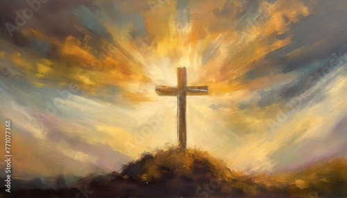 colorful painting art of an abstract dark background with cross christian illustration © Makayla