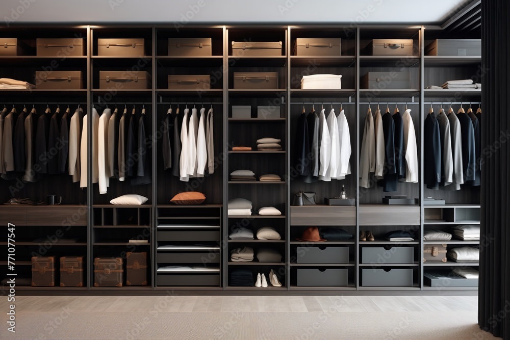 Modern Men's Walk-In Wardrobe, Minimalist Interior Design, Luxury Closet Space Modern Men's Walk-In Wardrobe, Minimalist Interior Design, Luxury Closet Space