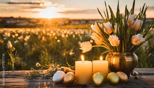 easter flowers and candles photo