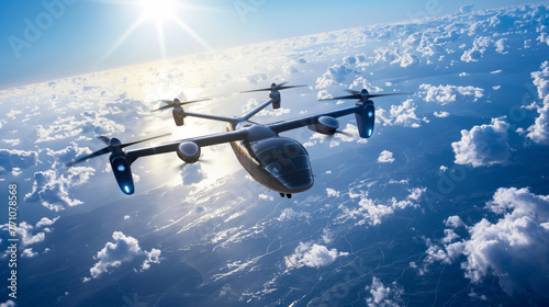 airplane in the sky - Skyward Bound: eVTOL's Flight into the Future (ID: 771078568)