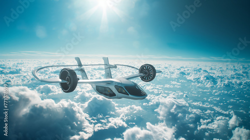 airplane in the sky - Skyward Bound: eVTOL's Flight into the Future (ID: 771078599)
