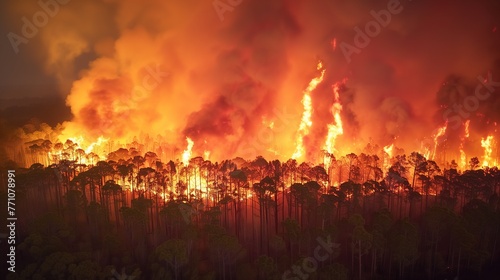 Devastating Forest Fire Engulfing Trees in a Massive Wildfire