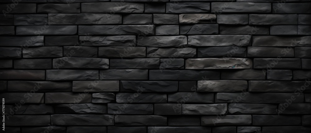 Black Stone Brick Wall Texture, Pattern Texture with Space for Text