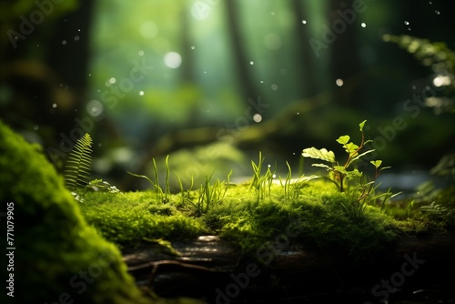 Moss Near Grass and Sunlight, Natural Scene with Simple Beauty and Serene Atmosphere