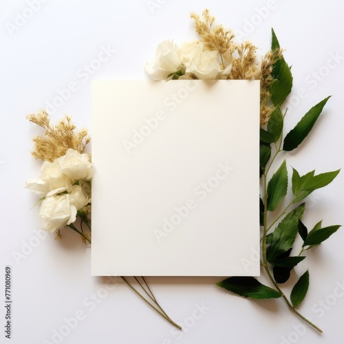 white marriage invitation postcard paper mockup romance letter floral wedding blank paper template