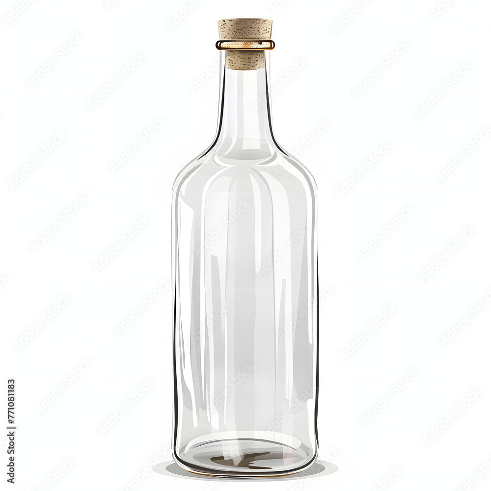 Glass bottle isolated on white background, isometry, png
